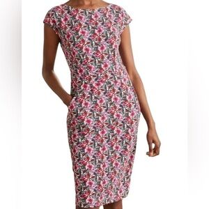 Women’s BODEN Cotton Florrie Floral Pink Jersey Dress Pockets Size US 12R.